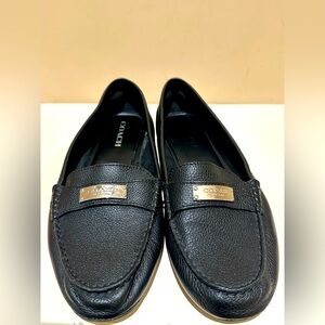 Coach Black Pebbled Leather Fredrica Slip-On Driving Shoes with Silver Detail